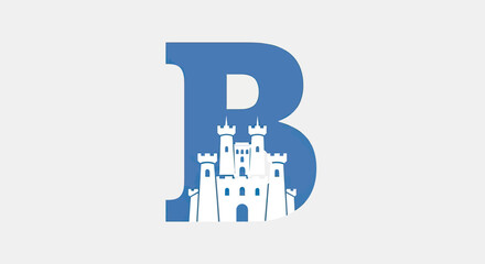 Stylized castle silhouette inside the letter b isolated on white © ikk