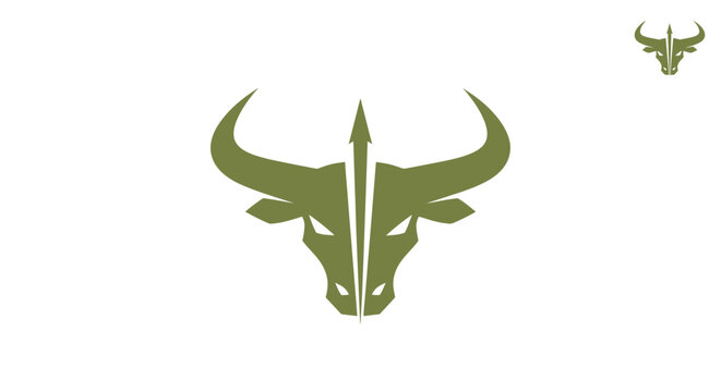 Stylized bull head graphic with arrow design isolated on white background