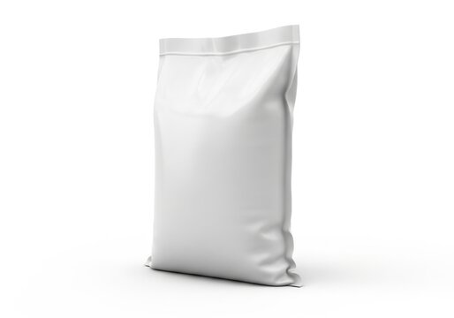 Isolated blank white plastic sack for bulk product packaging, mockup for branding, logistics, retail, agricultural supplies