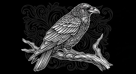 Naklejka premium Intricate raven illustration