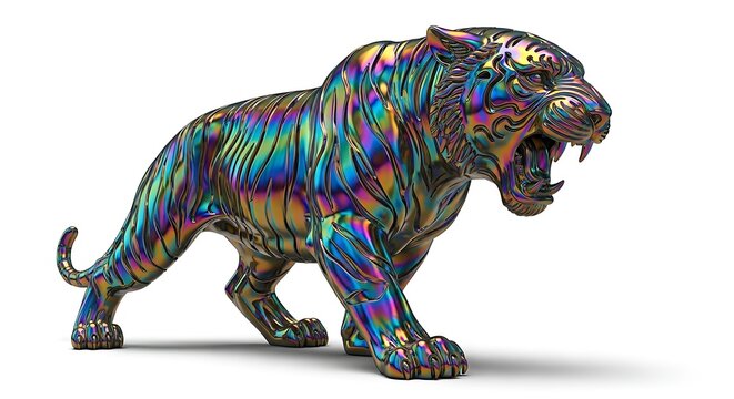 Metallic tiger sculpture