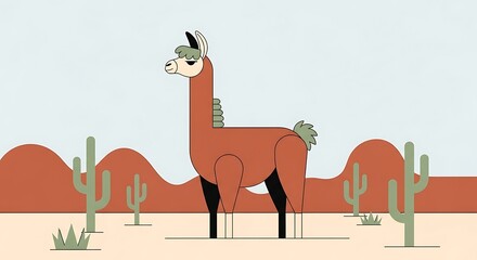 Fototapeta premium Stylized illustration of a llama in a desert landscape