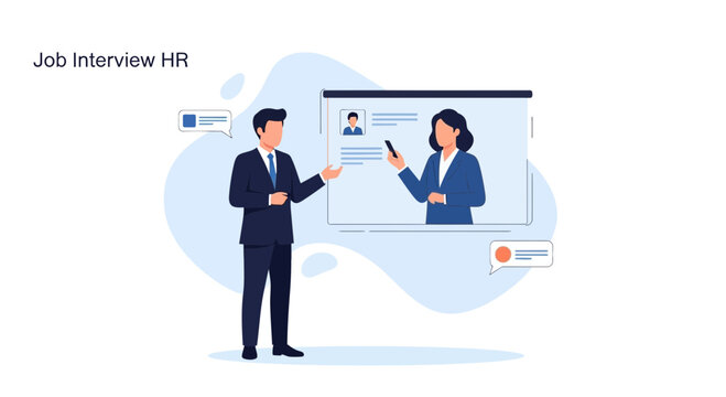 Job Interview HR: Man and Woman in Virtual Meeting, HR Professional Interviewing Candidate