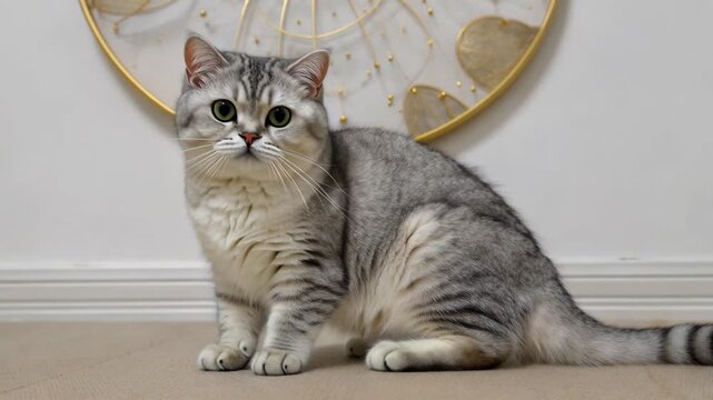 Indoor silver gradient cat squatting picture cute silver gradient cat writing