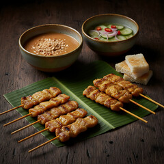 Naklejka premium Luxury Thai Pork Satay with Rustic Elegant Presentation