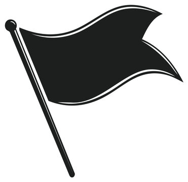 Simple Black Flag Graphic Design on a Pole Waving in the Wind