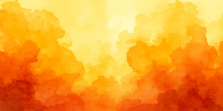 Vibrant abstract watercolor art featuring a vintage grunge texture with yellow paint and orange fire smoke patterns across a red flame sky design