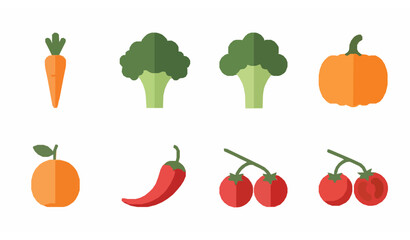 Fototapeta premium Fresh Vegetable and Fruit Icon Set with Colorful Farm Produce Vector Collection