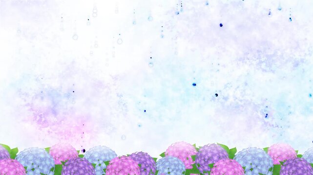 紫陽花のイラスト　アニメーション　雨が降る抽象的な背景【ループ】