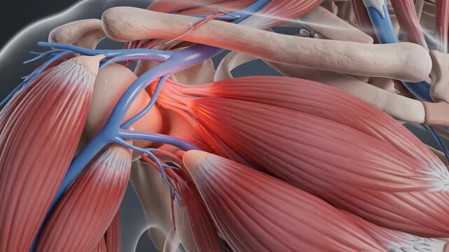3D Medical Illustration of Human Shoulder Muscle Pain and Inflammation Concept