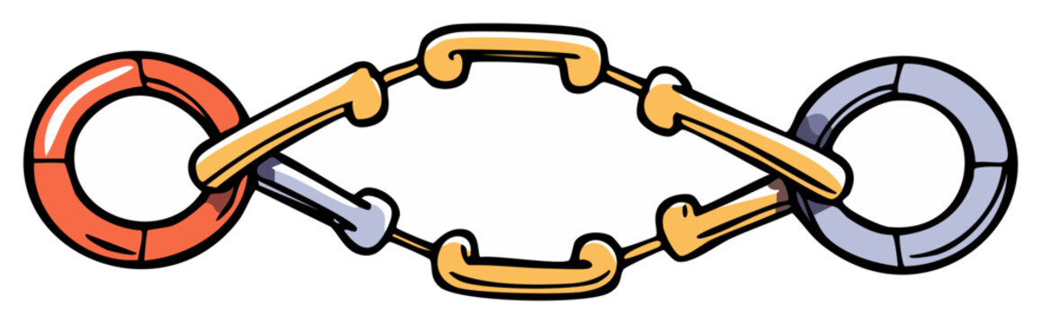Cartoon Chain Link Interlocked Security Connection Decorative Element Circular Fastener Illustration