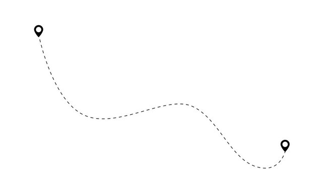 A simple black line depicts a curved path between two location pins