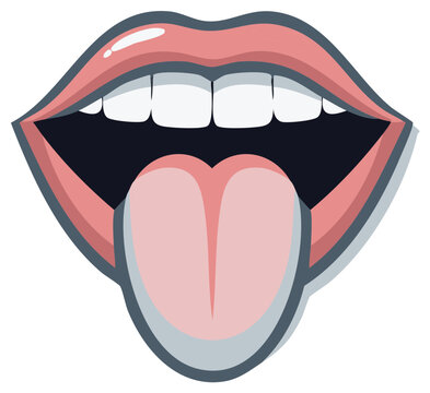 Pop art style open mouth with tongue out vector graphic design illustration