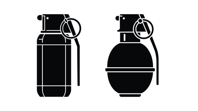 Black silhouettes of two different types of military hand grenades isolated on a plain white background for safety or tactical manuals.