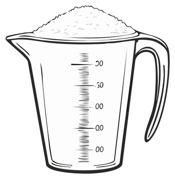 Measuring Cup Filled with Granular Material, Illustration of Kitchenware, Metric Volume Measurement