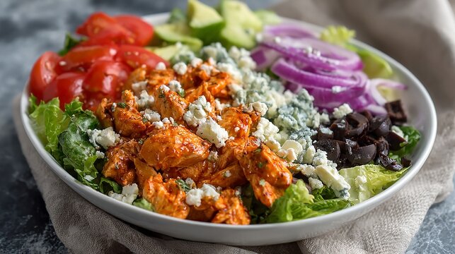 Delicious Buffalo Chicken Salad with Fresh Vegetables and Blue Cheese