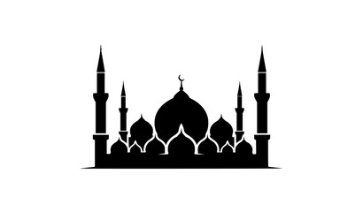Minimal mosque silhouette vector with domes and minarets isolated © Boloram