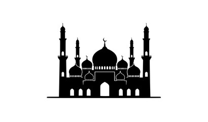 Mosque silhouette vector with Islamic architecture domes and minarets © Boloram