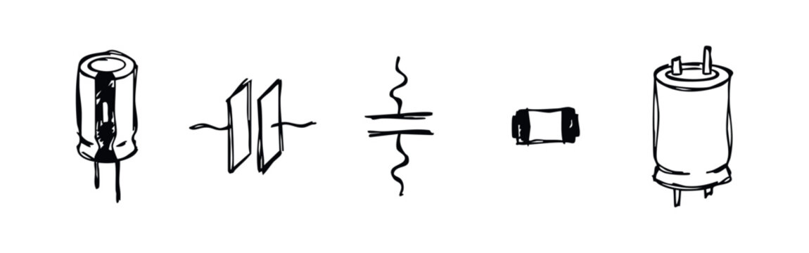 Hand Drawn Electronic Components and Circuit Symbols Sketch Doodle