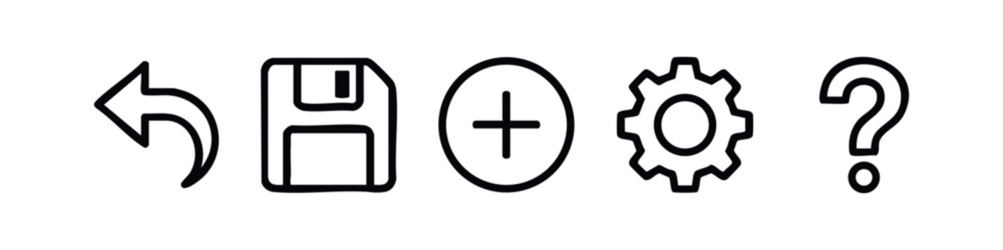 Minimalist outline web icons set with undo save add settings and help symbols