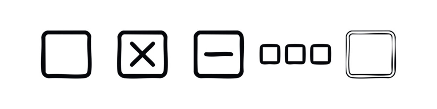 Hand drawn UI check box icons set with cross minus and ellipsis marks