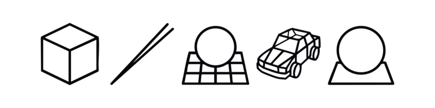 3D Geometry and Basic Shape Modeling Line Icons Set