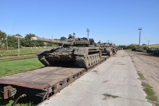 Military tanks on training ground during exercises