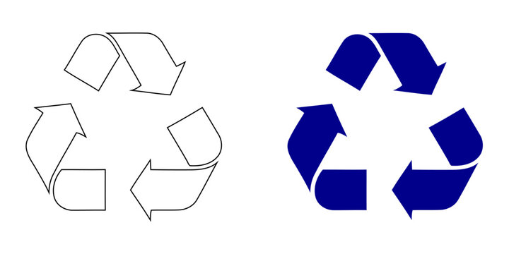 Recycle symbol icon for environmental conservation in navy blue minimalist vector line art style