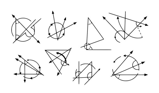 Geometric angle construction set technical drafting vector illustration engineering diagram