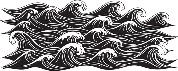 Fototapeta premium Black and White Ocean Waves Illustration Art Design Element