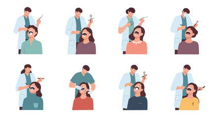 Fototapeta premium A clean minimalist flat vector of a dentist examining teeth, no outlines, white background