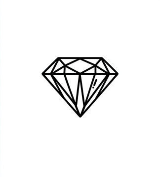 Stylized line art diamond, facets gleaming, against a stark white background