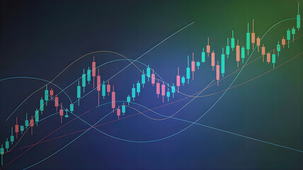 Fototapeta premium Financial Chart Analysis: A detailed view of a financial chart showcasing data trends and market fluctuations. The upward and downward movements are visualized.