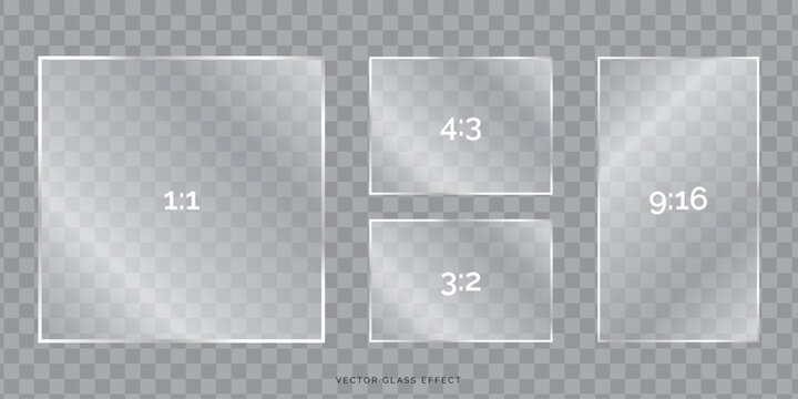 Glass layout grid frame PNG, transparent dashboard blocks with reflection and smooth shine, realistic acrylic panels for UI presentation, modern glassmorphism vector