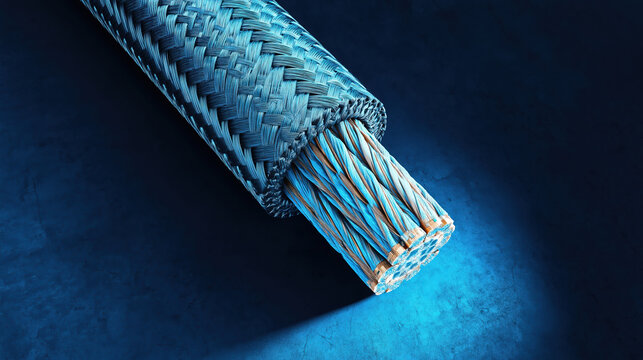 Cloud computing infrastructure cable cross section showing braided shielding and conductor