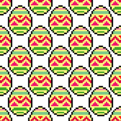 Fototapeta premium Seamless pattern with colorful easter egg pixel art
