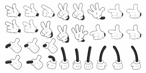 Naklejka premium Collection of cartoon white gloves and wrist cuffs in various poses