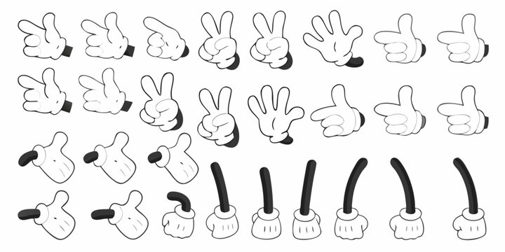 Collection of cartoon white gloves and wrist cuffs in various poses