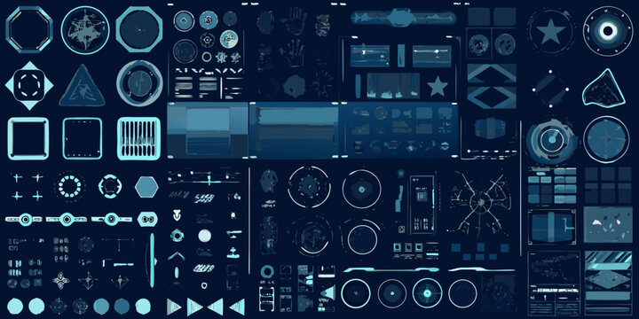 Collection of futuristic user interface elements in shades of blue