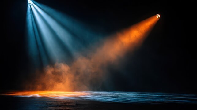 Stage spotlights with atmospheric smoke effect