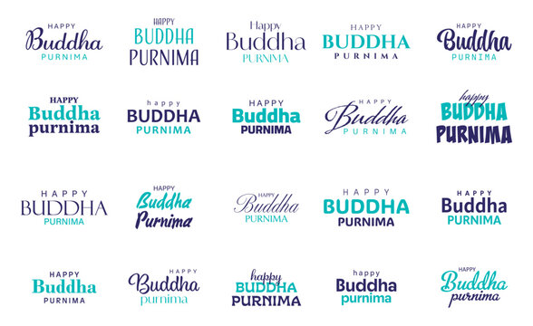 Happy Buddha Purnima creative typography set vector design on white background.