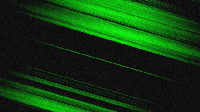 Abstract Green Diagonal Light Rays on Black Background with Grain