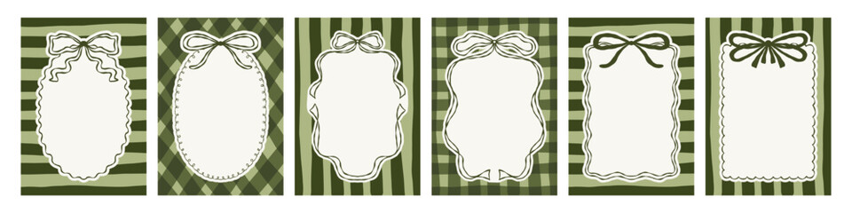Retro whimsical greeting card design with ribbon and bow frames for dinner cards, invitations, tags and holiday stationery. Vector illustration set. © Катерина Тышковская