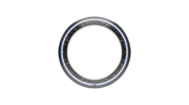 High tech circular ring with light indicators representing digital interface futuristic control system and advanced technology element isolated on transparent background.