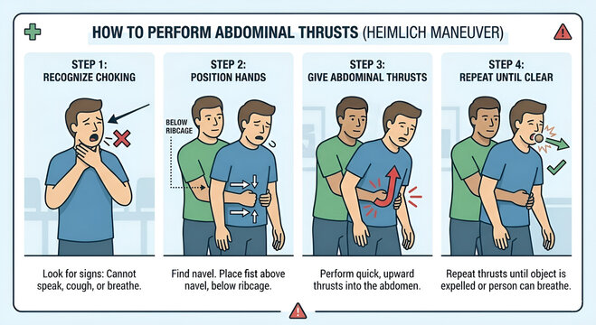 First Aid Infographic for Heimlich Maneuver (Abdominal Thrusts)
