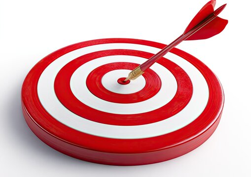Red and white circular target with a red arrow precisely in the bullseye