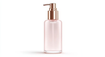 Naklejka premium Frosted glass pump bottle with rose gold dispenser, filled with pink liquid