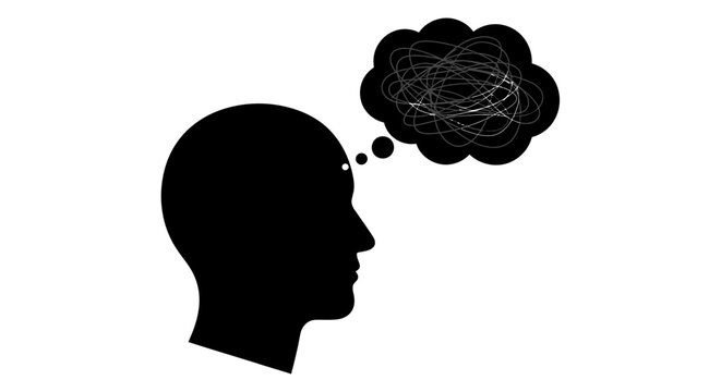 Silhouette of a Person with Confused Thought Cloud
