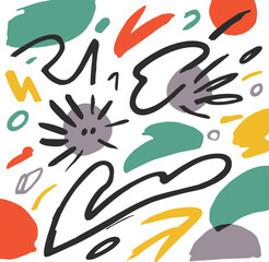 Obraz premium Abstract Hand Drawn Scribbles and Colorful Shapes Pattern on White Background