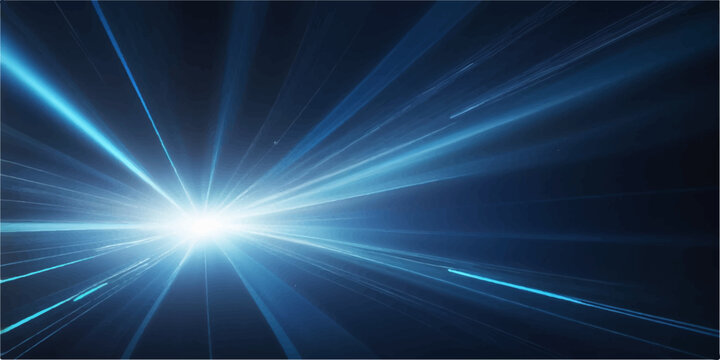 Bright blue abstract background featuring glowing laser rays and a star burst of energy with a light speed flare design